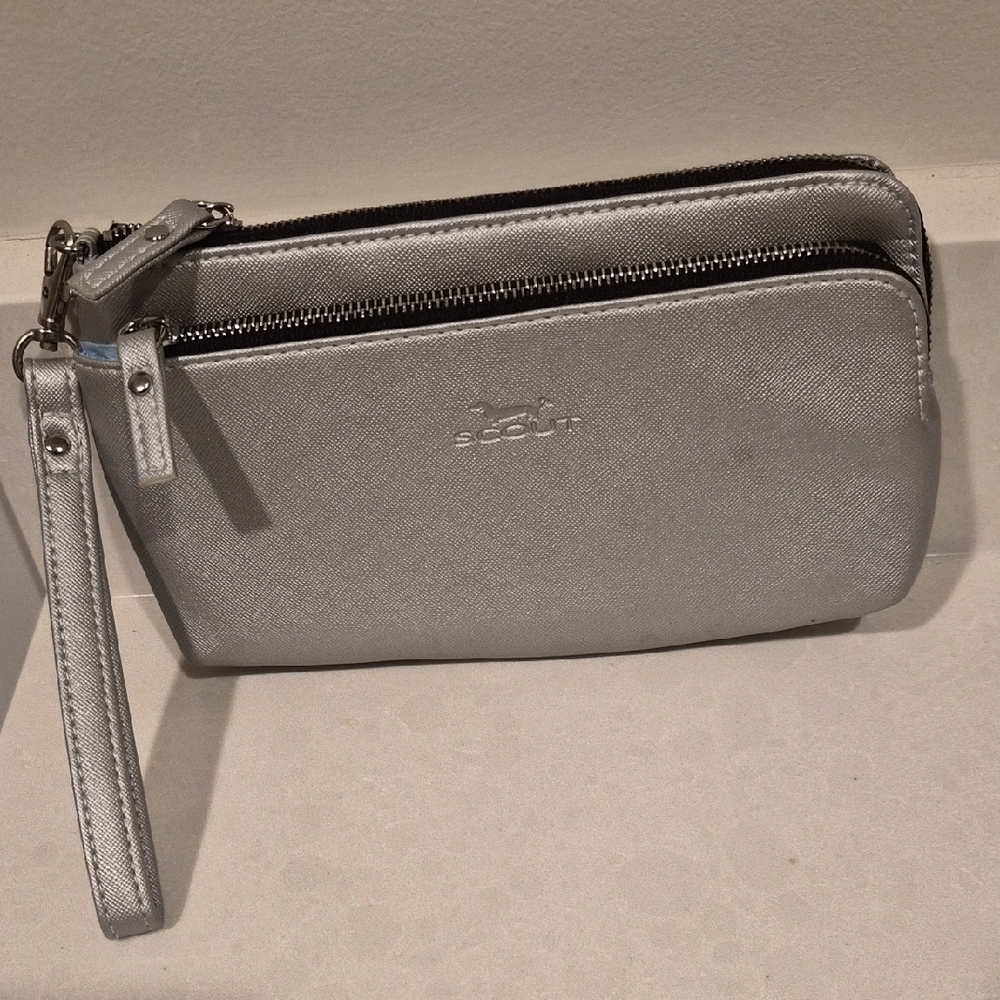 Scout Metallic Silver Double-Zip Wristlet with Strap